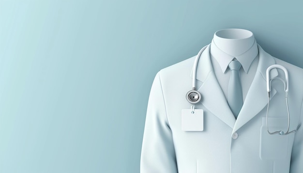 an invitation with a minimalist 3D rendering of a doctors white coat and badge