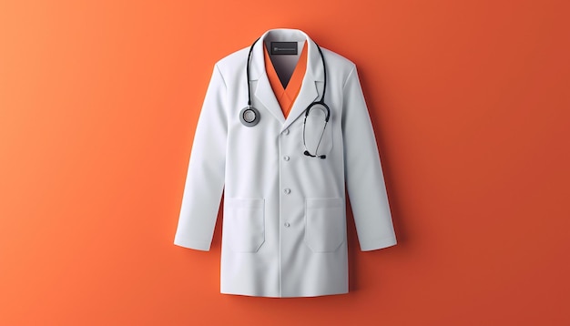 an invitation with a minimalist 3D rendering of a doctors white coat and badge