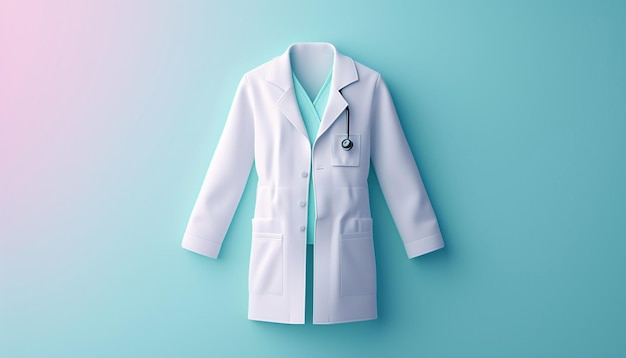 Photo an invitation with a minimalist 3d rendering of a doctors white coat and badge