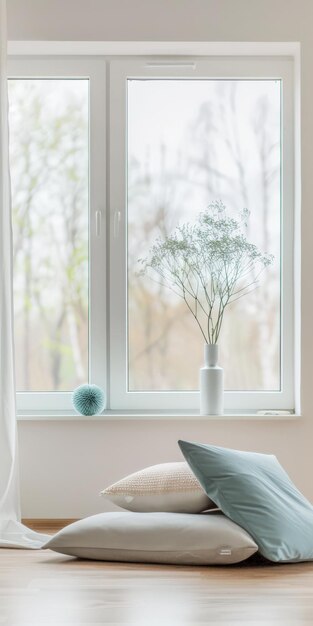 Photo inviting and comfortable room composition bathed with natural light