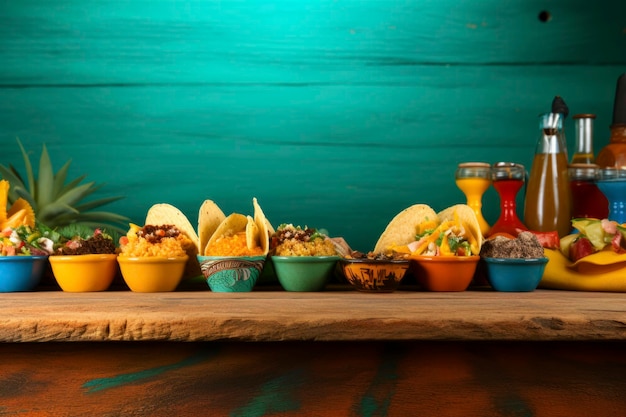 An inviting composition of traditional mexican tacos showcasing a burst of colors and flavors copy space image