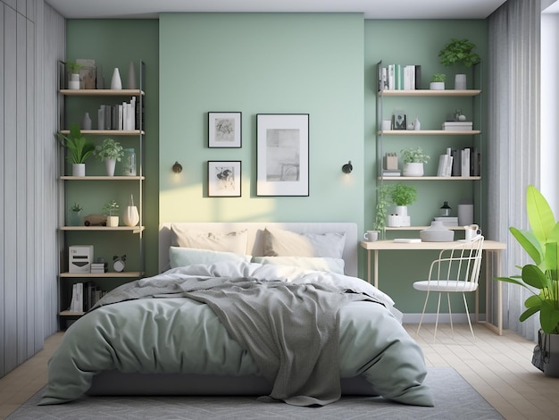 Inviting green bedroom interior wellfurnished AI Generated