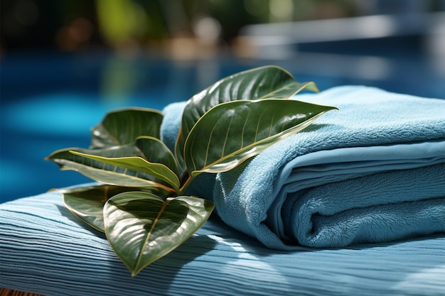 Приглашающий лист спа-салона и полотенце на прохладном голубом