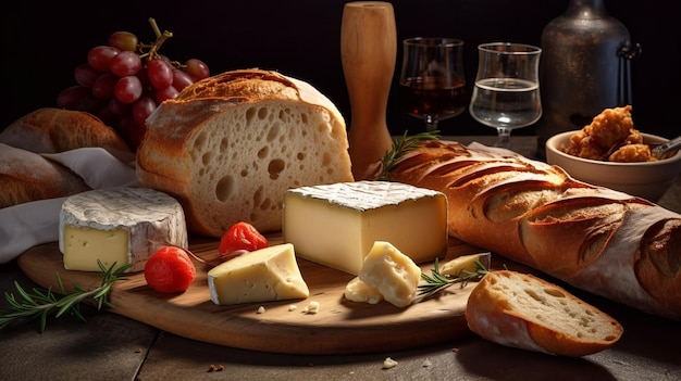 Inviting Spread of Crusty Bread and Fine Wine