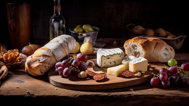 Inviting Spread of Crusty Bread and Fine Wine