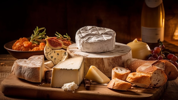 Inviting Spread of Crusty Bread and Fine Wine