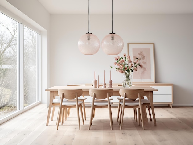 Inviting white dining room with cozy interior and dinner vibes AI Generation
