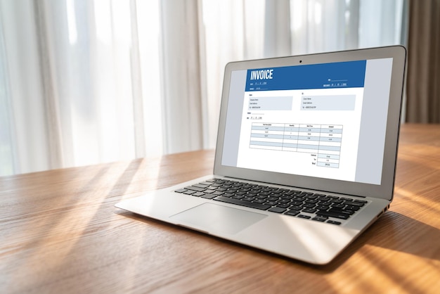 invoice on computer screen from accounting application snugly
