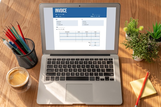 invoice on computer screen from accounting application snugly