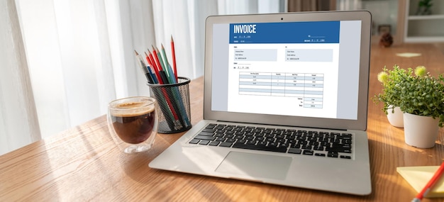 invoice on computer screen from accounting application snugly