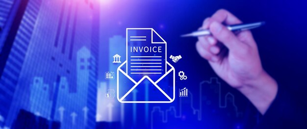 invoice and online digital statements concept using touch with invoice icons on virtual screen financial report and bank management with online payment concept einvoice invoice