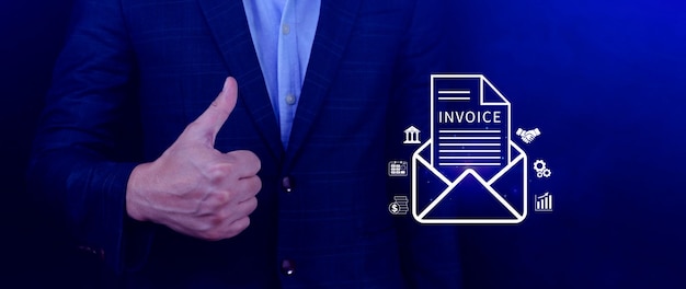 invoice and online digital statements concept using touch with invoice icons on virtual screen financial report and bank management with online payment concept einvoice invoice