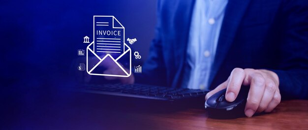 invoice and online digital statements concept using touch with invoice icons on virtual screen financial report and bank management with online payment concept einvoice invoice