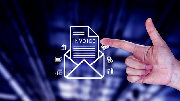 invoice and online digital statements concept using touch with invoice icons on virtual screen financial report and bank management with online payment concept einvoice invoice