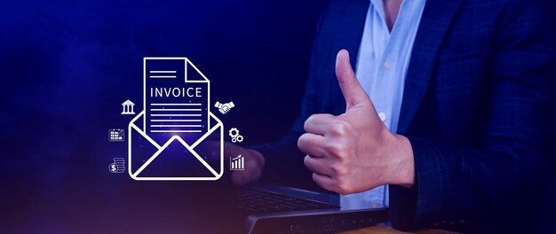 invoice and online digital statements concept using touch with invoice icons on virtual screen financial report and bank management with online payment concept einvoice invoice