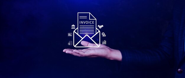 invoice and online digital statements concept using touch with invoice icons on virtual screen financial report and bank management with online payment concept einvoice invoice