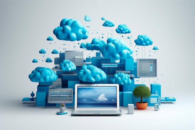 Iot 3d cloud computing hosting technology with electronic devices