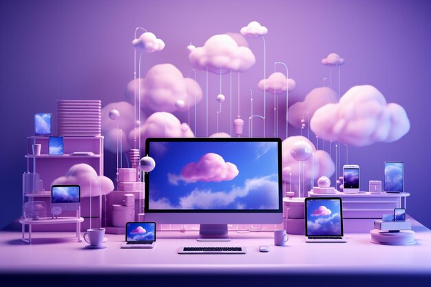 Iot 3d cloud computing hosting technology with electronic devices