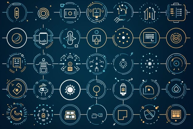 Photo iot ai big data microchip vector icon set internet of things artificial intelligence data micro cir