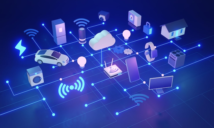Photo iot home control system concept 3d illustration automate and remotely control household devices