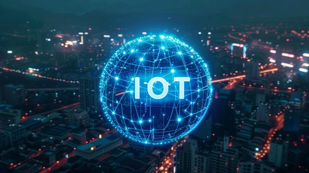 写真 iot (iot) - 物のインターネット・コンセプト グローバル・コネクション 都市地図の背景に接続された線と点