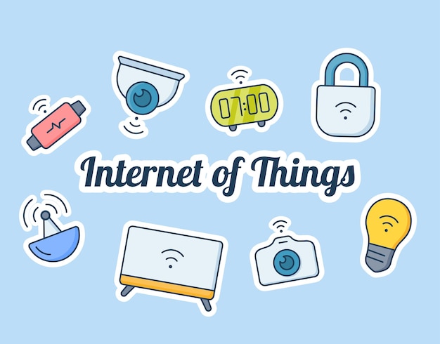 Foto iot internet of things-concept met een pictogramsticker die zich verspreidt met moderne vlakke stijl vectorillustratie