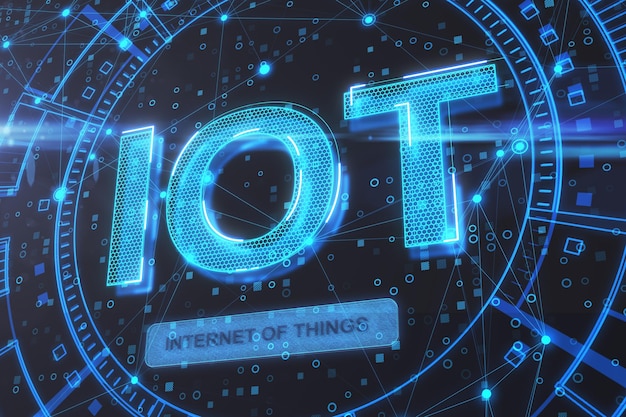 IOT Internet of things concept IOT word on abstract blue background 3D Rendering