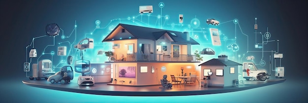 Photo iot technology smart home automation connected devices home network iot synergy futuristic living automation ease generated by ai