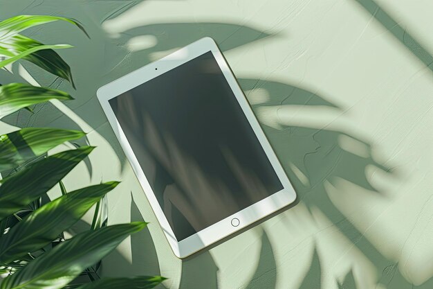 Photo ipad mock up and shadow on green pastel background copy space mock up template business communicatio