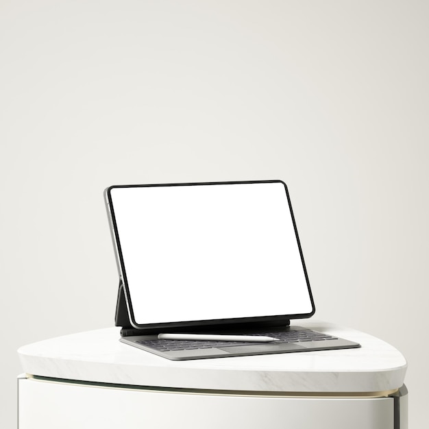 Photo ipad mockup with a bone white background showcasing a podium