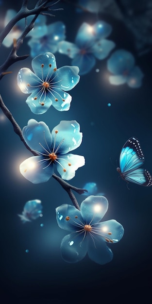Iphone wallpapers met blauwe vlinders op een donkere achtergrond