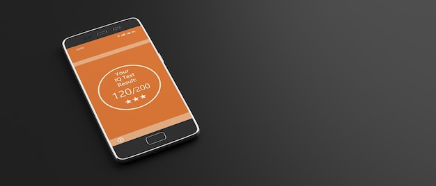 iq test result on smartphone screen isolated against black background 3d illustration