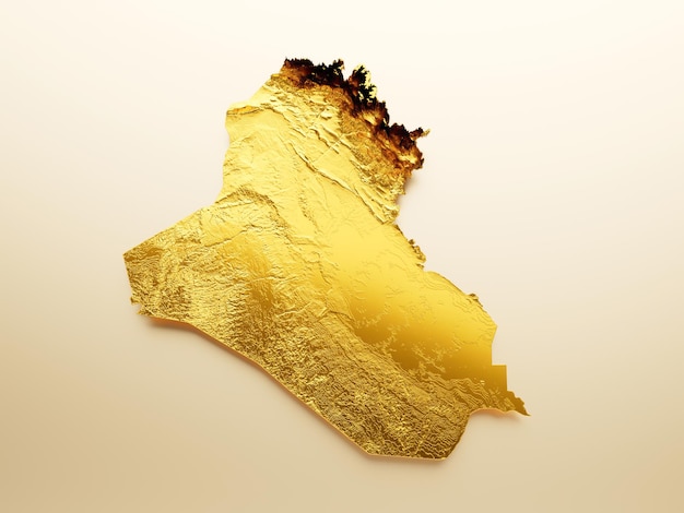 Irak Kaart Gouden metaal Kleur Hoogte kaart Achtergrond 3d illustratie