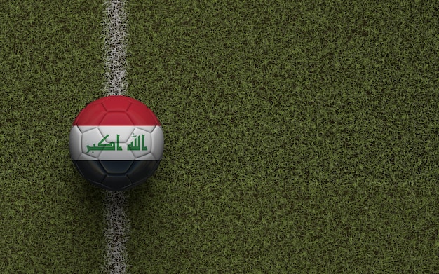 Irak vlag voetbal op een groen voetbalveld 3D Rendering