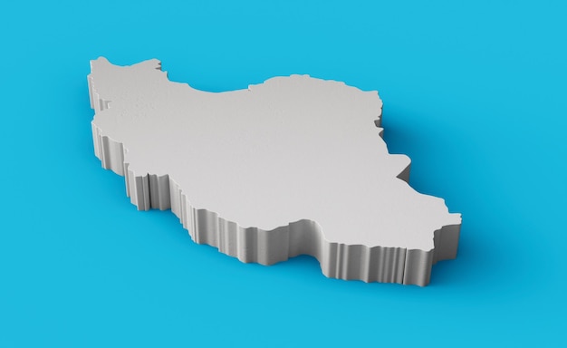 Iran 3D map Geography Cartography and topology Sea Blue surface 3D illustration