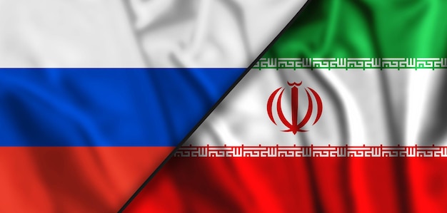 Iran en Rusland twee gevouwen vlaggen samen 3D-rendering