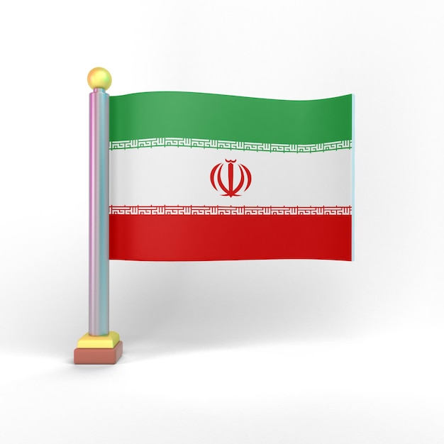 Lato anteriore della bandiera dell'iran su sfondo bianco