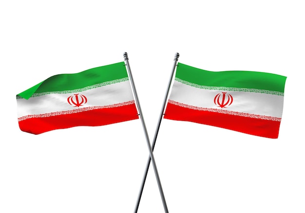 Iran flags crossed isolated on a white background d rendering