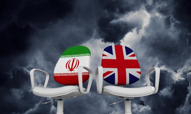 Iran and Great Britain business chairs Internationl relationship concept 3D Rendering