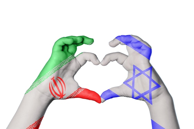 Photo iran israel heart hand gesture making heart clipping path