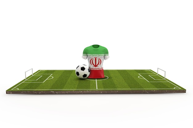 Iran soccer shirt national flag on a football pitch 3D Rendering