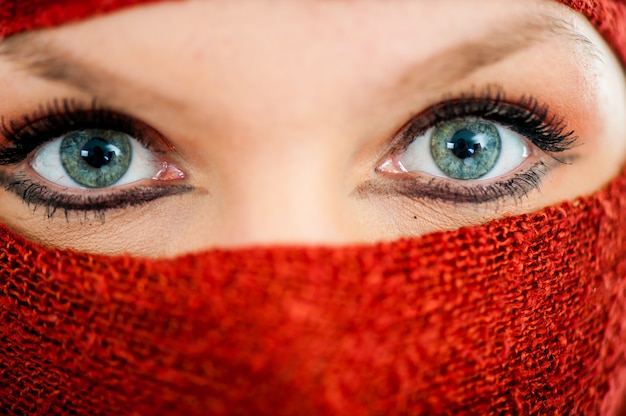 Iranian woman hiding her face