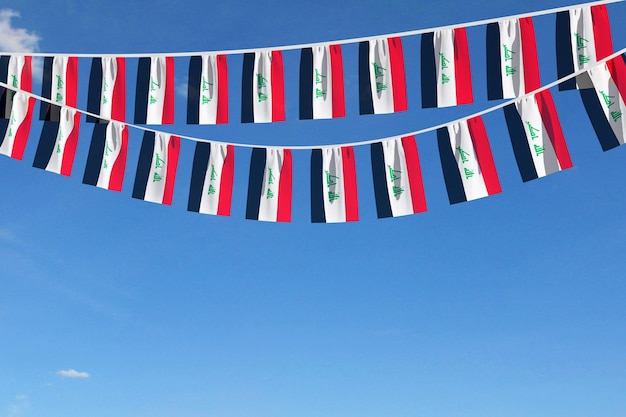 Iraq flag festive bunting hanging against a blue sky d render