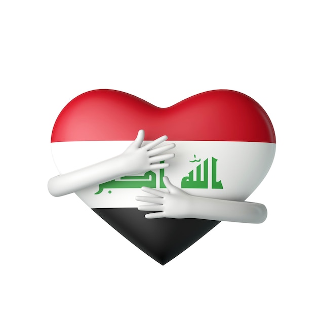 Iraq flag heart being hugged by arms d rendering