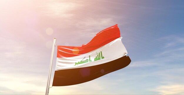 Iraq flag national flag waving in the sky