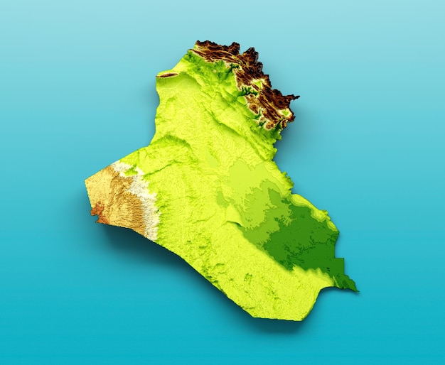 iraq map shaded relief color height map on the sea blue background 3d illustration