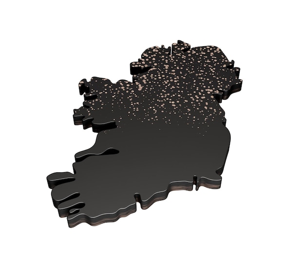 Foto mappa di texture metallica nera dell'irlanda isolata su nero con illustrazione 3d ombra