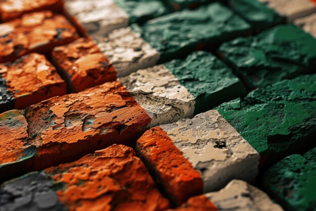 Ireland flag on brick wall background texture StPatrick s Day