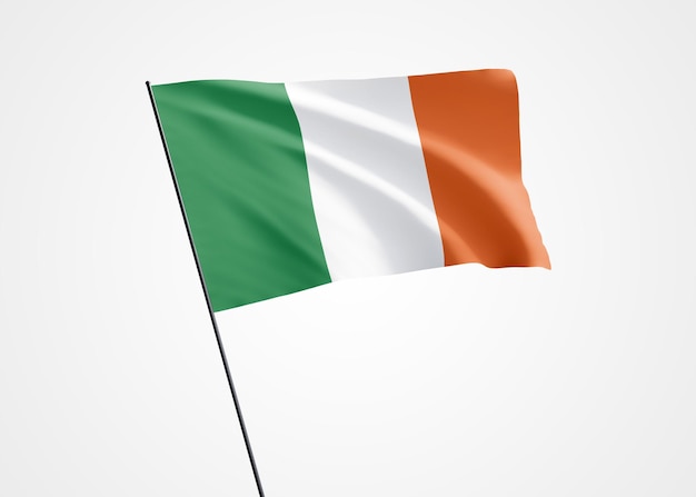 Ireland flag flying high in the white isolated background April 24th Ireland independence day