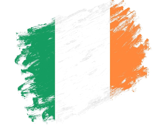 Ireland flag painted on a grunge brush stroke white background